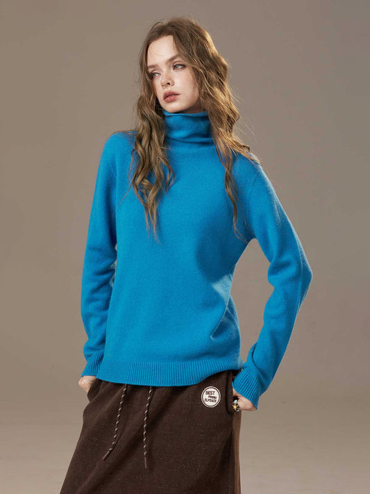 Sweater Leher Tinggi Bulu Biri-Biri Lembut Warna Solid Serba Guna