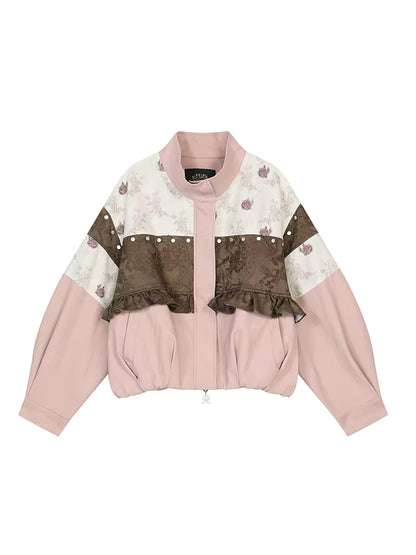 Jaket Pendek Jacquard Beropol dengan Aksen Rivet Gaya Vintaj Manis dan Cool