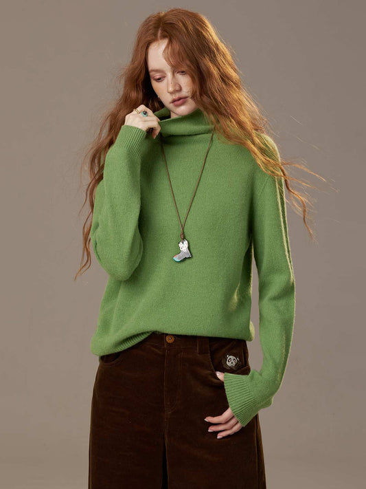 Sweater Leher Tinggi Bulu Biri-Biri Lembut Warna Solid Serba Guna