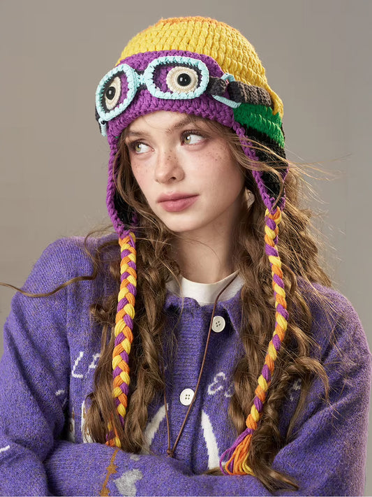 Beanie Kait Blok Warna – Topi Rajut Penutup Telinga Gaya Gogal