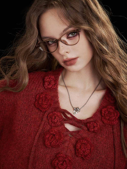 Sweater Rajut Lembut Berpotongan Santai dengan Sulaman Bunga 3D