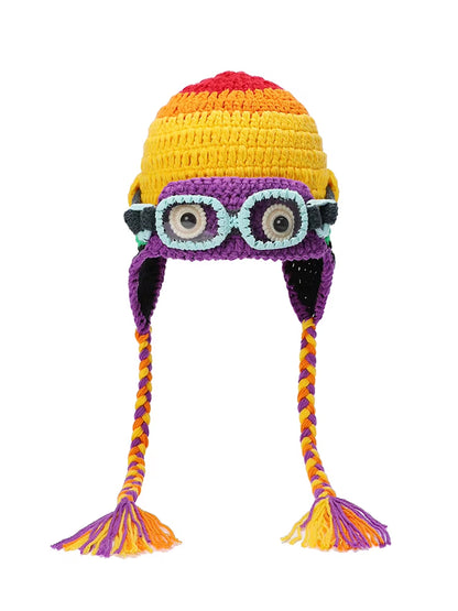 Beanie Kait Blok Warna – Topi Rajut Penutup Telinga Gaya Gogal