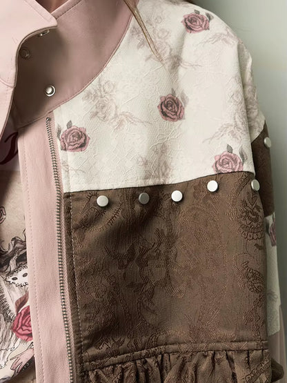 Jaket Pendek Jacquard Beropol dengan Aksen Rivet Gaya Vintaj Manis dan Cool
