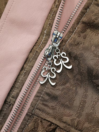 Jaket Pendek Jacquard Beropol dengan Aksen Rivet Gaya Vintaj Manis dan Cool