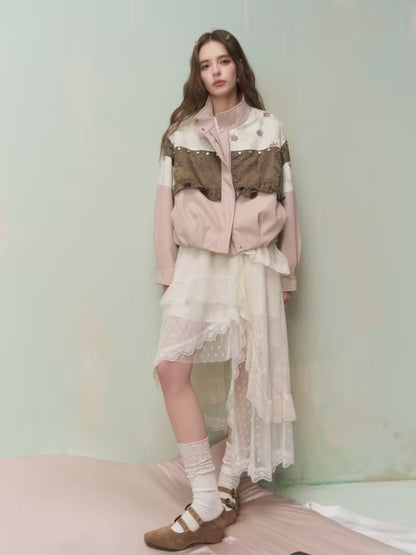 Jaket Pendek Jacquard Beropol dengan Aksen Rivet Gaya Vintaj Manis dan Cool